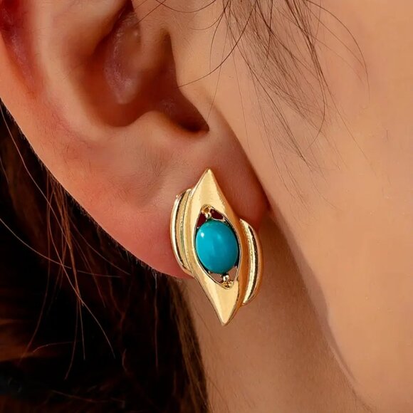 14K Gold Womens Turquoise Gemstone Earrings Ladies 14 Karat 925 Silver Jewelry